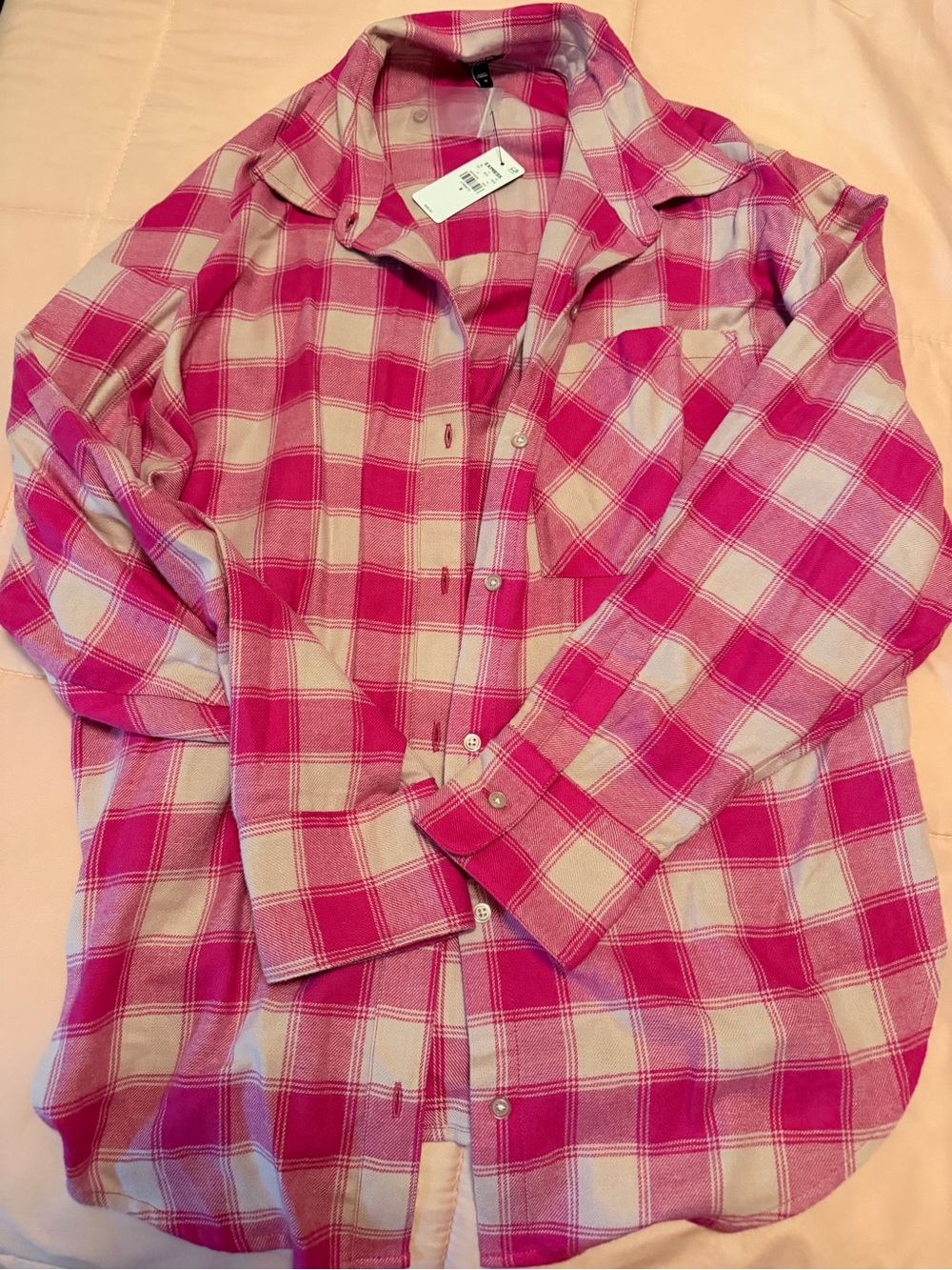 Express Pink and Cream Plaid Button-Down Shirt
